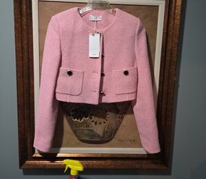MNG Pink Textured Cropped Blazer.  NEW.  Size Small.